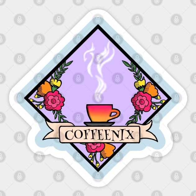 Coffeenix : Cute Tea Party Phoenix Pun Sticker by Mighty Fine Arts